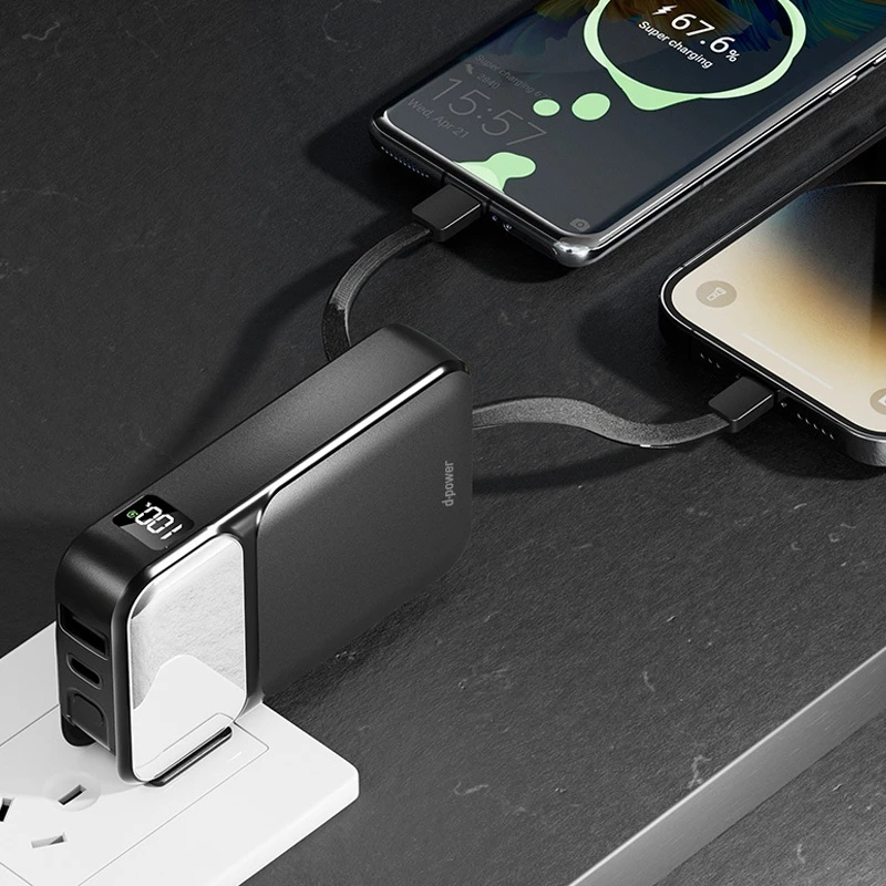 D-power Fast PowerBank (รุ่น GC100) 10000mAh แบตสำรอง พาวเวอร์แบงค์  มีปลั๊กและสายชาร์จในตัว