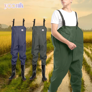 Yoonik กางเกงบูทกันน้ำ PVC ชุดเอี๊ยมกันน้ำ waterproof pants กางเกงทำสวน ทำไร่ ขนาด 36-47