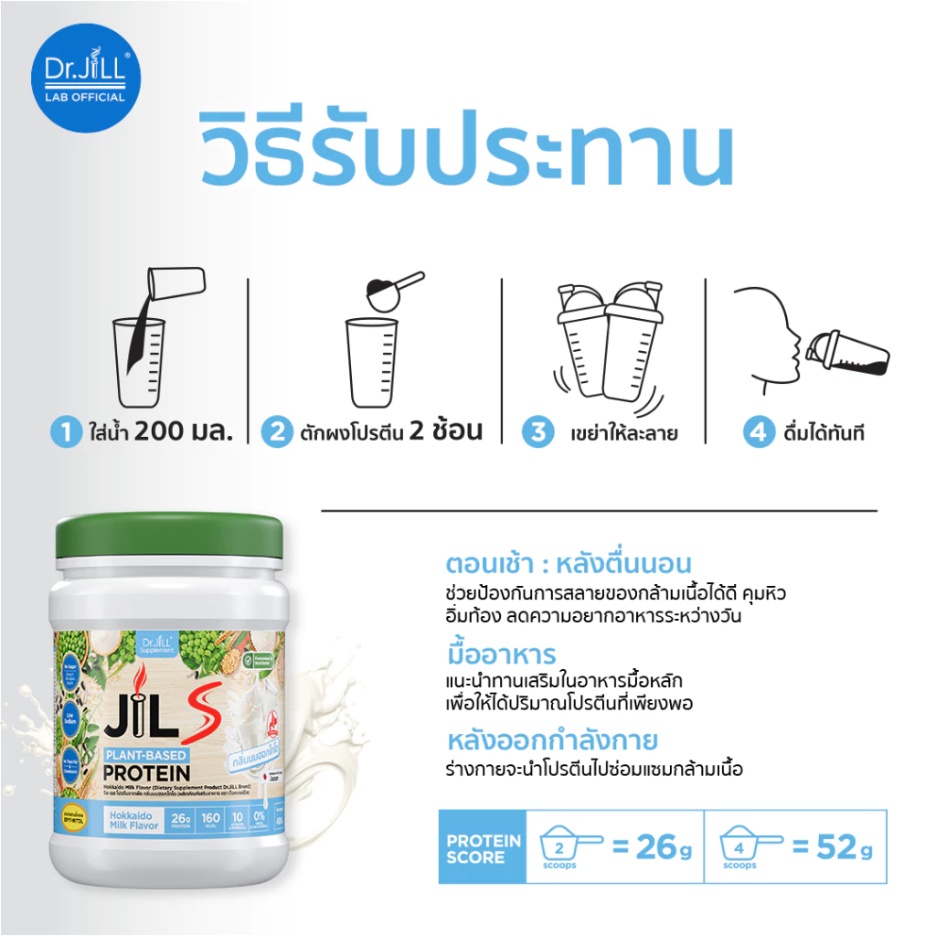 [ร้านบริษัท] 1 แถม 1 Dr.JiLL JILS Plant-Based Protein โปรตีนพืช อร่อย ดื่มง่าย ไม่ฝืดคอ 400 g. thumbnail 4