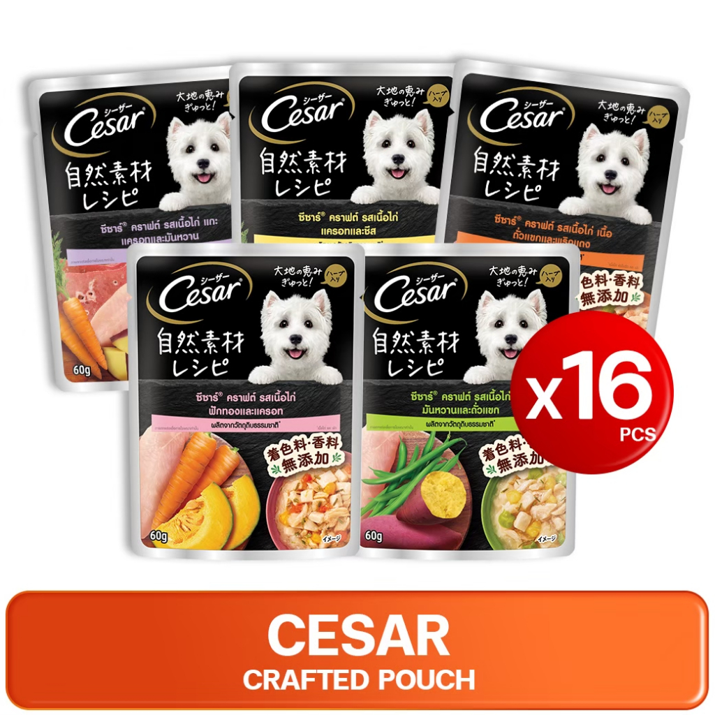 16PCS CESAR CRAFTED Pouch Dog Wet Food ซีซาร์ คราฟต์ เพาซ์ อาหารสำหรับสุนัข ขนาด 60 กรัม