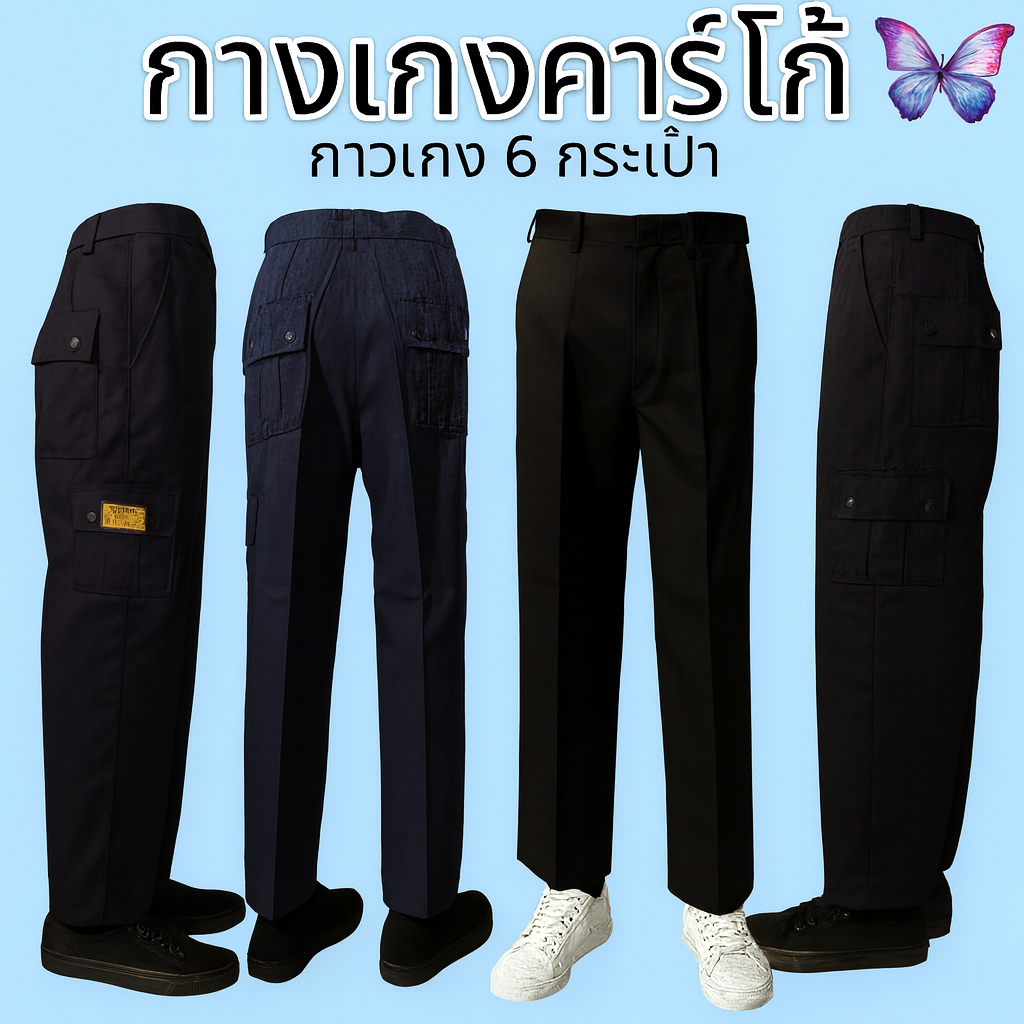 กางเกงคาร์โก้ ขายาว มี 6 กระเป๋า ใส่ทำงาน