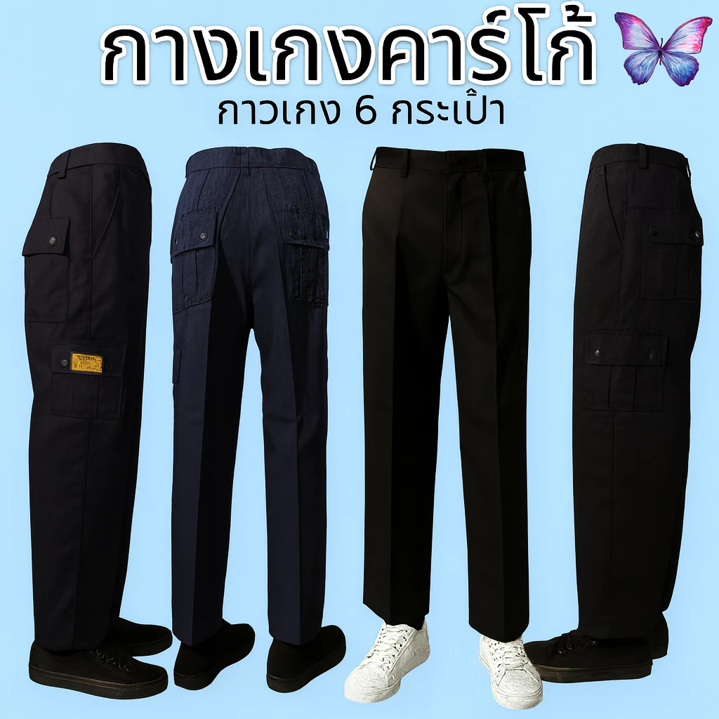 กางเกงคาร์โก้ ขายาว มี 6 กระเป๋า ใส่ทำงาน