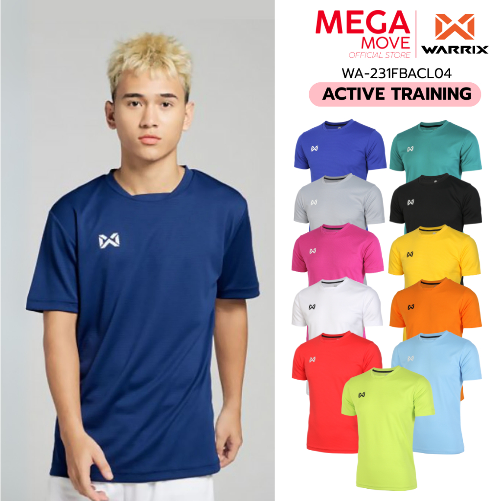 WARRIX เสื้อกีฬาแขนสั้น ผู้ใหญ่ สีล้วน ผ้าลาย คอเย็บปกเสริม 231FBACL04