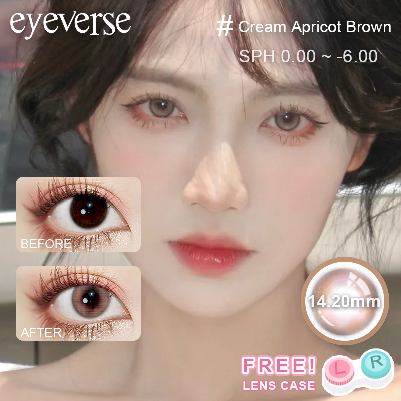 [0.00-6.00] Eyeverse สีครีมอะพริคอทบราวน์ 14.2mm แบบรายเดือน COD ตาโต นุ่มสุดๆไม่ระคายเคือง แถมน้ำยาเลนส์ฟรี