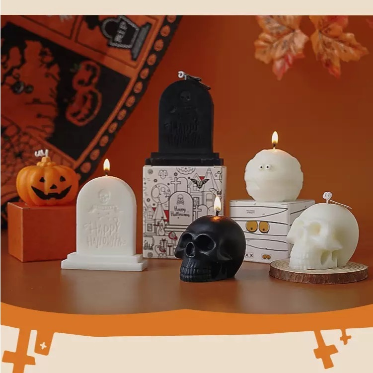 OurHome [พร้อมส่ง] เทียนหอมรูปหัวกะโหลกฮาโลวีน Halloween skull scented candle อุปกรณ์ประกอบฉากการถ่ายภาพ ของตกแต่งบ้าน