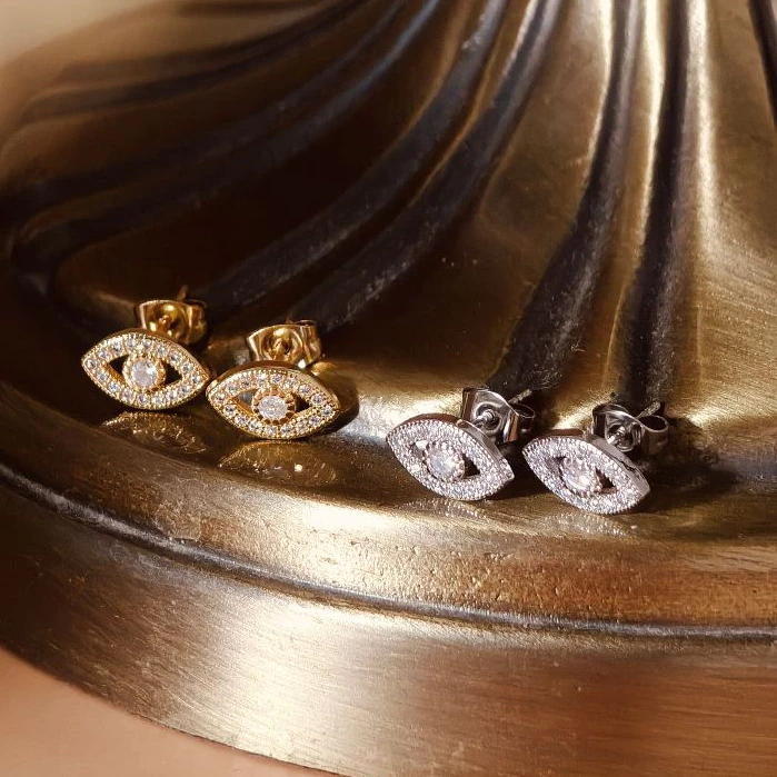 Vachana - Clear CZ Evil Eyes Stud Earrings (ต่างหูดวงตาปีศาจ)