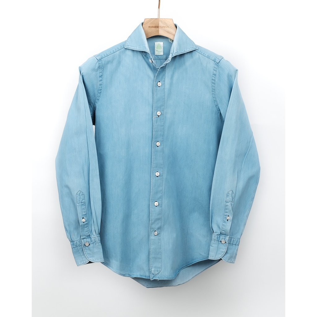 S - FINOMORE NAPOLI Denim Cut-away Collar Cotton Shirt