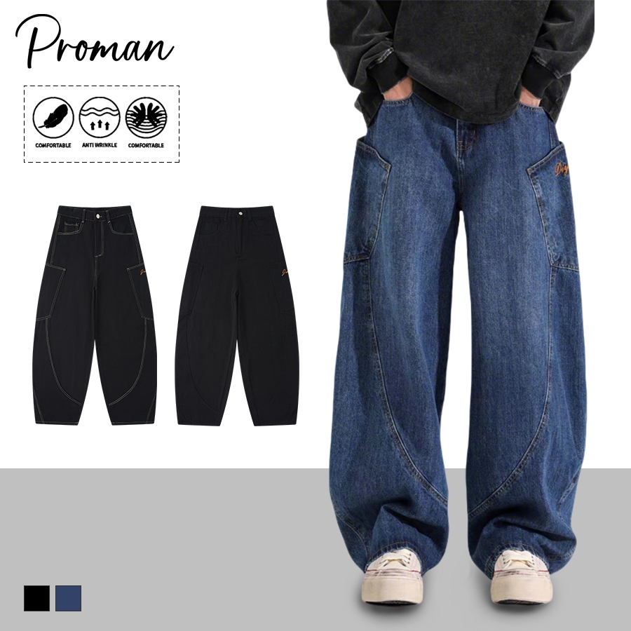 ⚡ProMan⚡กางเกงยีนส์วินเทจอเมริกัน ทรงหลวมสะโพกห้อย สุดฮิต ผู้ชายผู้หญิง