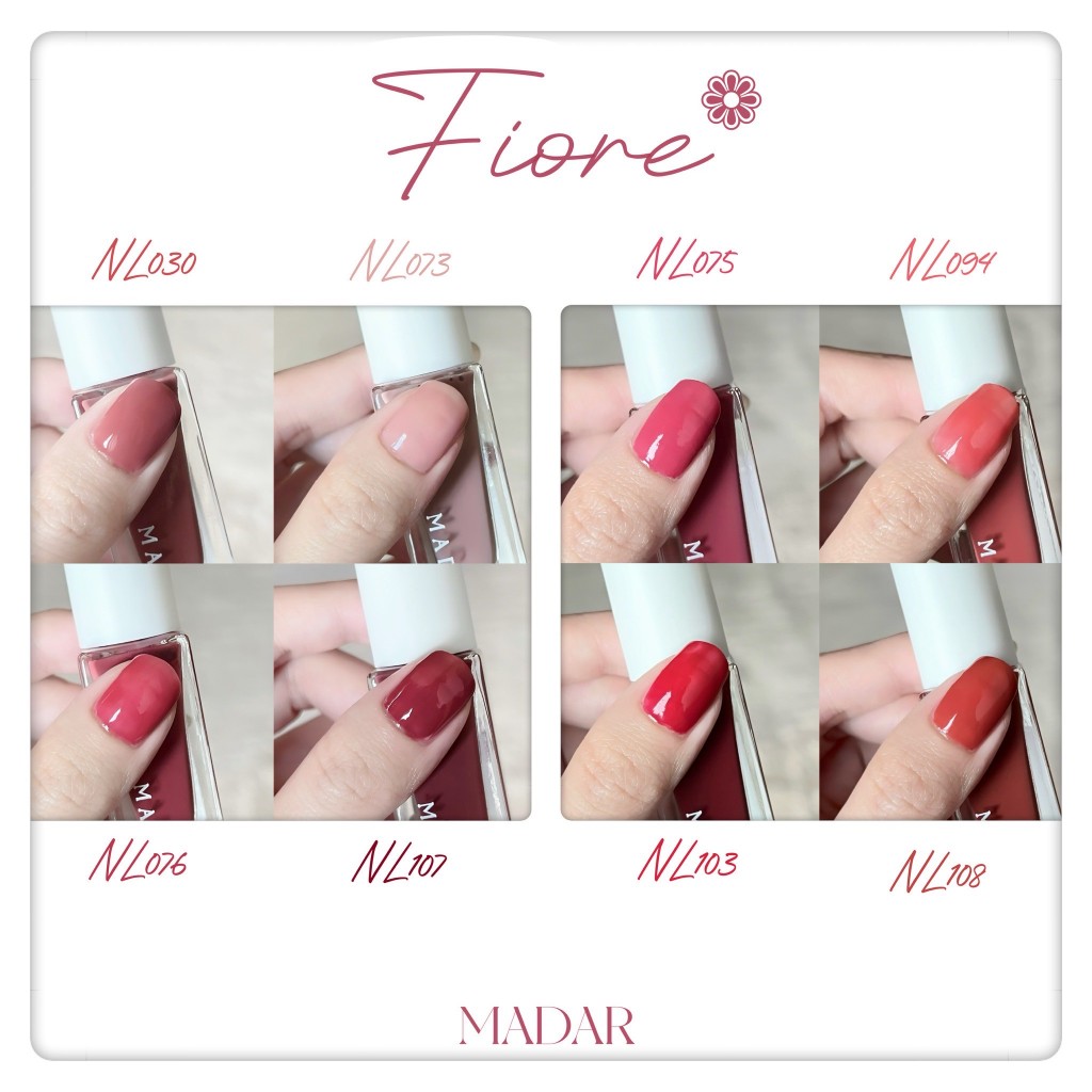 Madar ยาทาเล็บ Fiore โทนสีดอกไม้ สวย หรูหรา เงางาม สีเจลไม่ต้องอบ ขนาด 7 ML.