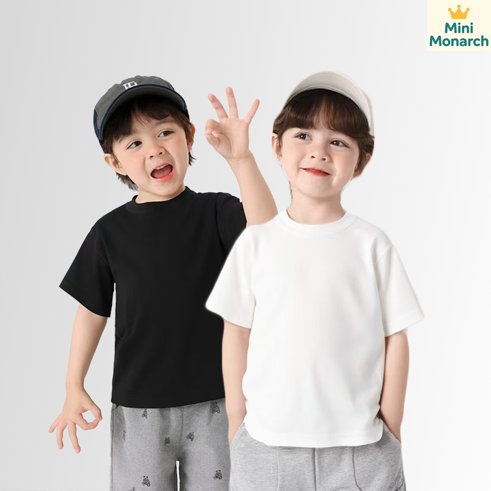 Mini Monarch เสื้อยืดเด็ก แขนสั้นสีขาวและสีดำ คอกลม | ผ้าฝ้าย100% ใส่สบาย
