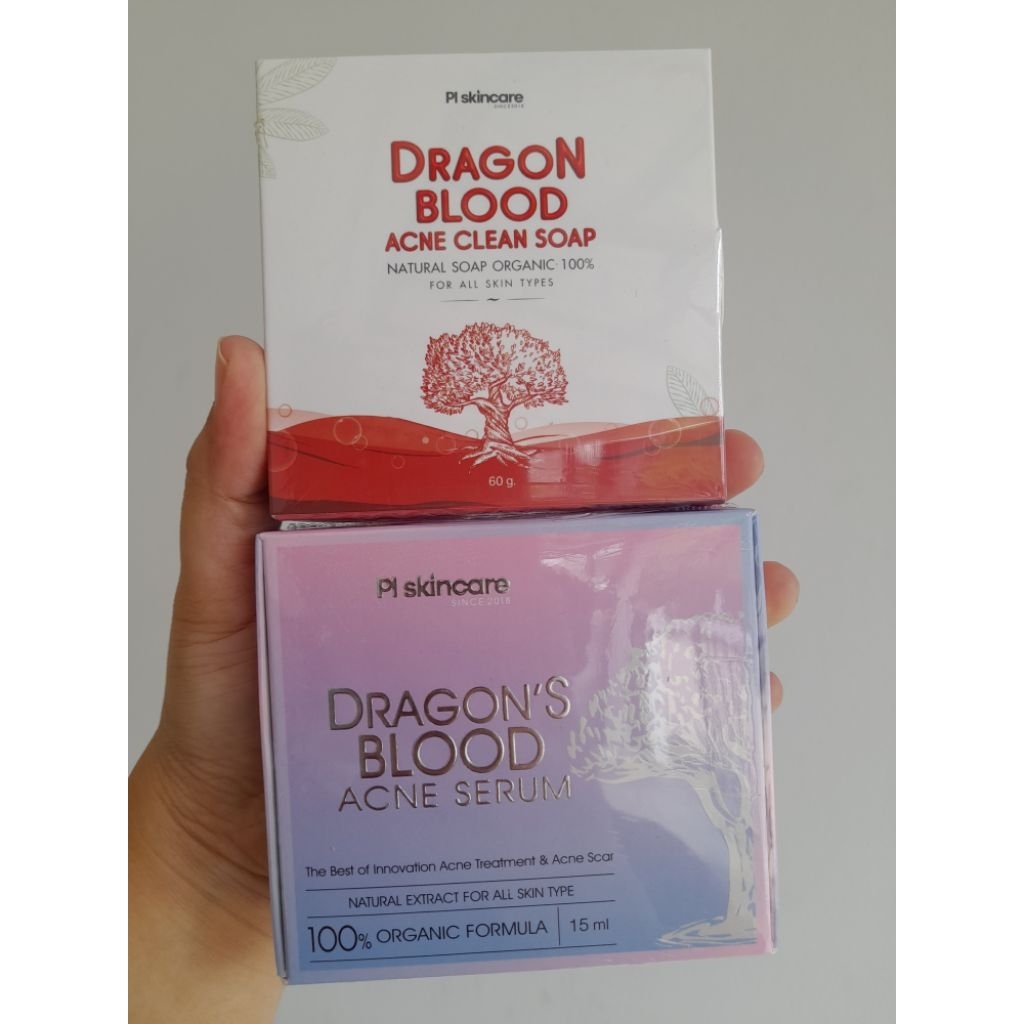 คู่จิ้นลดสิวลดรอย เซรั่มเลือดมังกร15ml. 1ขวด + สบู่เลือดมังกร1ก้อน หน้ามัน เป็นสิว รอยสิว ผิวแพ้ง่ายต้องลอง  PL Skincare
