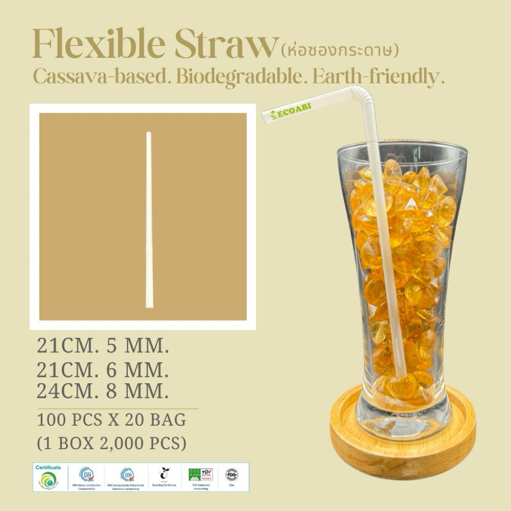 หลอดBIO หลอดแป้งมันสำปะหลัง !!แบบแพ็ค!! หลอดรักษ์โลกย่อยสลายได้ 180 วัน ไม่เปื่อยยุ่ย ไม่เปลี่ยนรสชาติของน้ำ