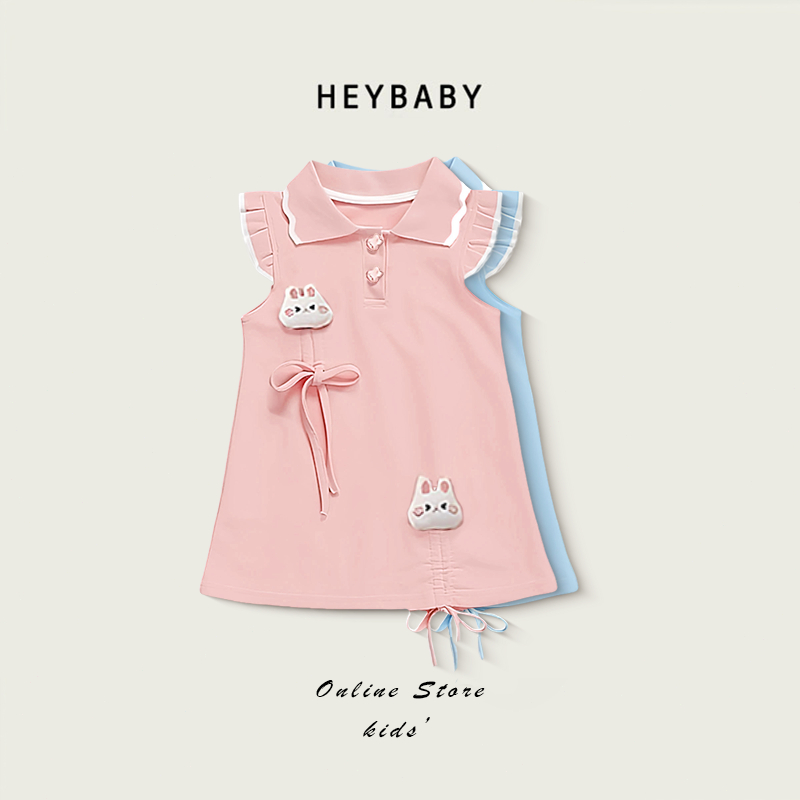 2-12 ปี ชุดเดรสเด็ก เดรสเด็ก คอโปโล แขนตุ๊กตา เดรสสีฟ้า สไตล์เกาหลี เนื้อผ้าใส่สบาย สำหรับเด็กผู้หญิง