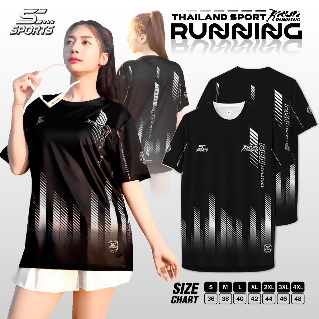 SC Sports เสื้อกีฬา เสื้อพิมพ์ลาย Run03-ดำคลาสสิค งานจริงสวย สีสด หนา145g นุ่มลื่นใส่สบาย