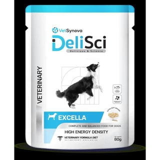 DeliSci Excella dog ขนาด 80 กรัม อาหารเปียกแบบซองสําหรับสุนัขป่วย พักฟื้น ที่ต้องการพลังงานสูง