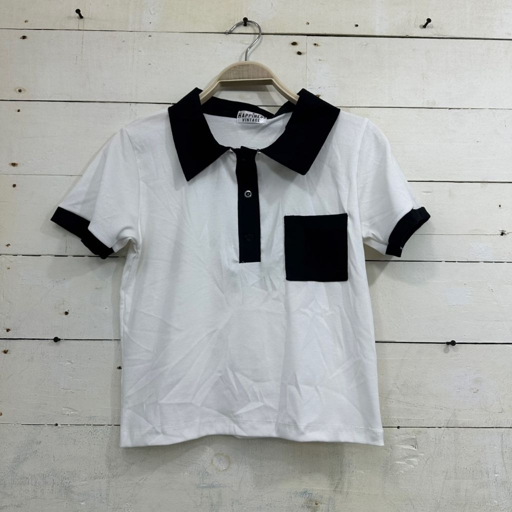 Crop polo แขนสั้น ผ้ายูนิโค่ อก 32-36" ยาว 18" กระเป๋าหน้า รูปที่ 3