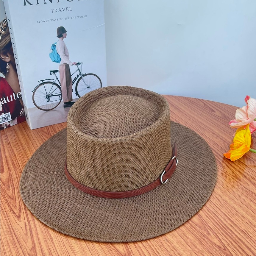 หมวกสานทรง Dumont Hat อัดแข็ง แต่งคาดเข็มขัด สินค้าพร้อมส่งจากไทย B082 - รูปที่ 3