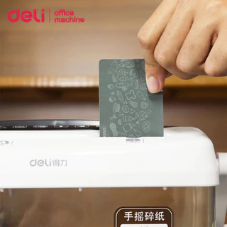 Deli เครื่องทำลายเอกสาร 4L เครื่องย่อยมือหมุน A4 CD บัตร ย่อยละะเอียด3x23mm เสียงเบา Paper Shredder