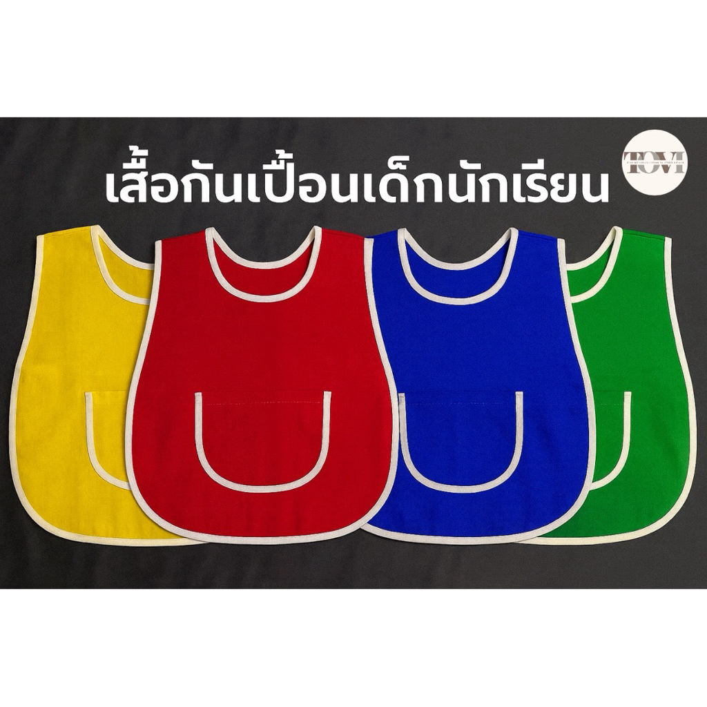 เอี๊ยมเด็กนักเรียนอนุบาล ผ้ากันเปื้อนเด็กอนุบาล มีสีให้เลือกหลากหลาย