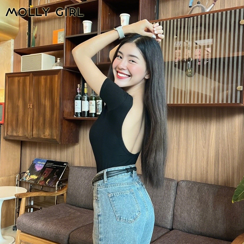บอดี้สูทแขนสั้นเว้าหลัง ผ้าเรย่อนหนามาก เป้าแกะได้ กระดุมแป็ก รุ่น บอดี้สั้น ยืดเยอะมาก สาวอวบใส่ได้ BodySuit