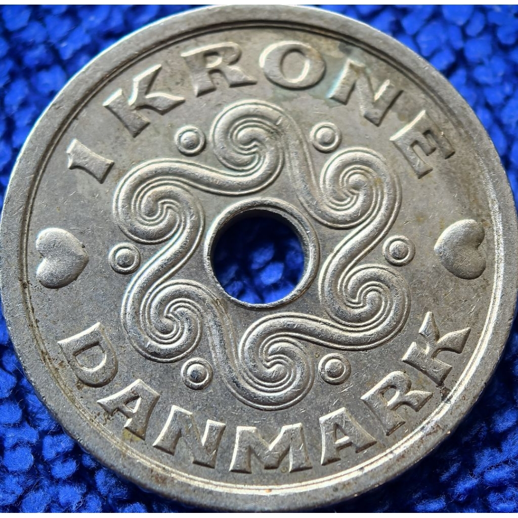เหรียญ​ เดนมาร์ก​ Denmark,​ 1 Krone​ (สมัย​ Margarete​ II)​, ใช้แล้ว​, #​3910
