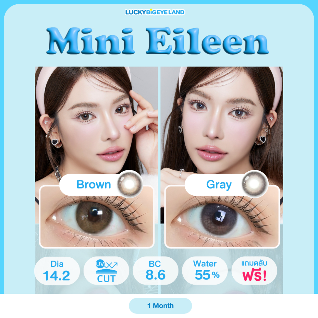 คอนแทคเลนส์ Mini Eileen Brown / Gray (Kitty Kawaii) ขนาดมินิ 🌷