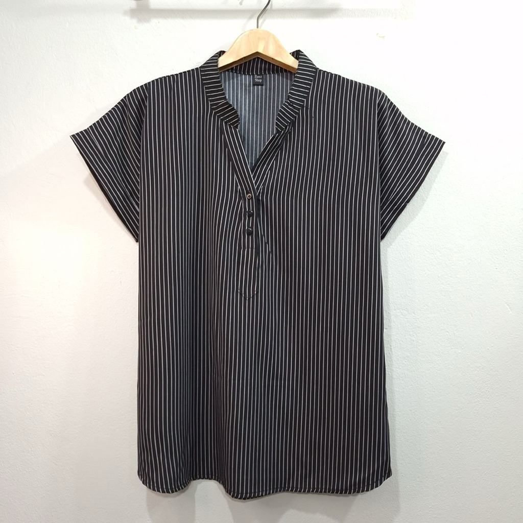 อก 44“ เสื้อคอจีนเเขนสั้น ผ้าไหมอิตาลี ไม่ต้องรีด ลายทางเล็ก - รูปที่ 2