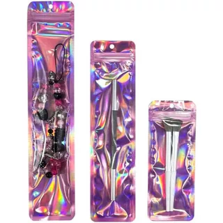 100 Iridescent Holographic Mylar Bags ถุงซิปล็อคฟอยล์เลเซอร์ Self-Sealing Resealable Jewelry Cosmetics & Small items