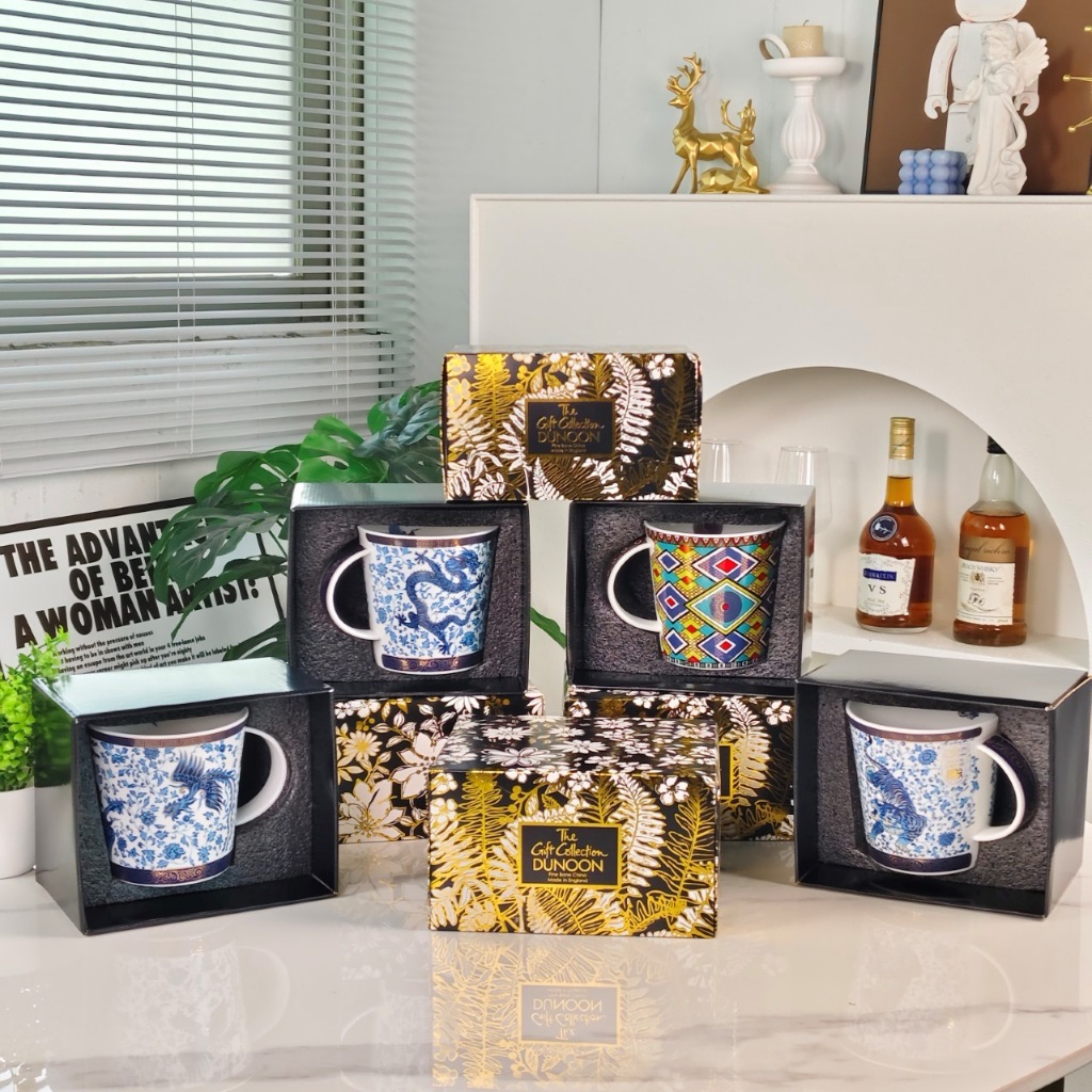 DUNOON Tiger Series Bone Porcelain Tableware Western Food Plate Mug Gold Plated Coffee Cup Plate Set