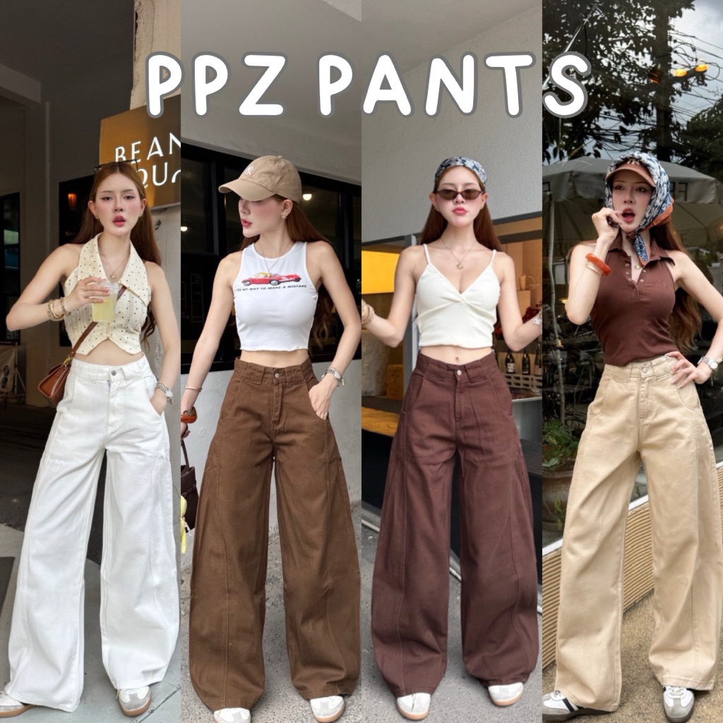 ɴᴇᴡ ʙᴀʀʀᴇʟ ᴊᴇᴀɴꜱ🤎กางเกงยีนส์ทรงบาร์เรล ขาโค้ง หูเข็มขัดใหญ่ ผ้าไม่ยืด กางเกงยีนส์ผู้หญิง PPZ PANTS