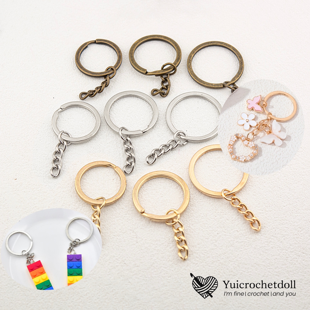 พวงกุญแจแบบแบนพร้อมโซ่ อะไหล่พวงกุญแจ พวงกุญแจหนัง Key cover สี Nickel, KC Gold, Antique bronze plated flat key rings