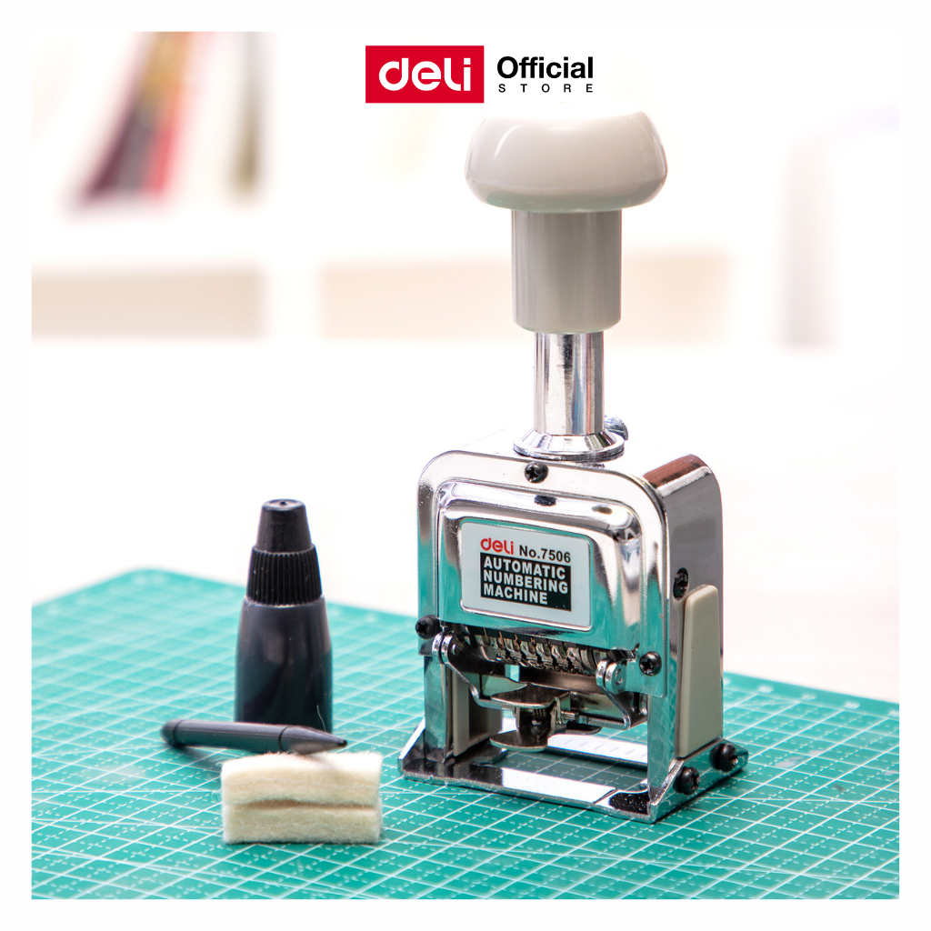 เครื่องตีเบอร์ Deli เครื่องรันนัมเบอร์อัตโนมัติ ปั๊มเลข 6–10 หลัก มาพร้อมขวดหมึก Numbering Machine