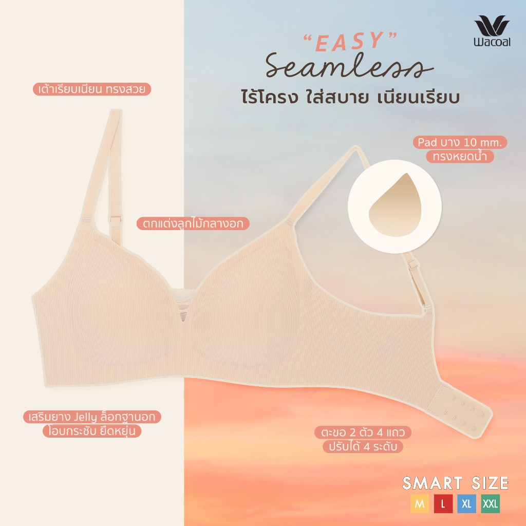 Wacoal ชุดชั้นเนียน บราไร้โครง Smart Size ผ้าร่องแต่งลูกไม้ รุ่น WB3Y38 สีดำ (BL) - รูปที่ 3