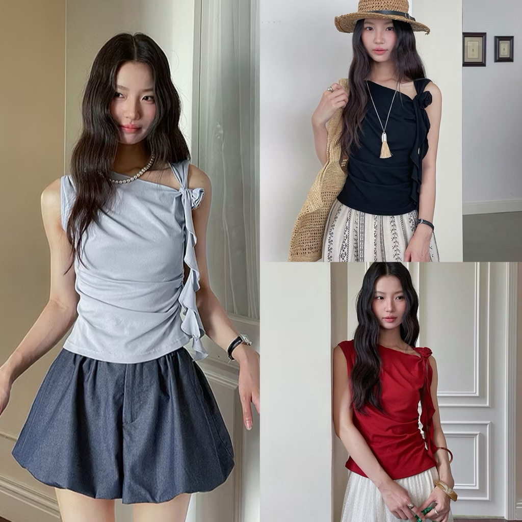 (พร้อมส่ง) Clothestoryy - Rosie Tee เสื้อกล้ามแขนกุด แต่งดอกกุหลาบ