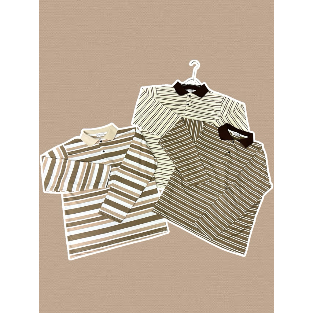 Kaidee เสื้อเต็มตัว คอปก กระดุม ลายริ้ว ผ้าดีมาก