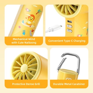 GOOJODOQ Gfs002 Nailoong พัดลมพกพา 4000mah พัดลมไอเย็น ด้วยแสงสว่าง พัดลมมือถือ พร้อมคาราบิเนอร์