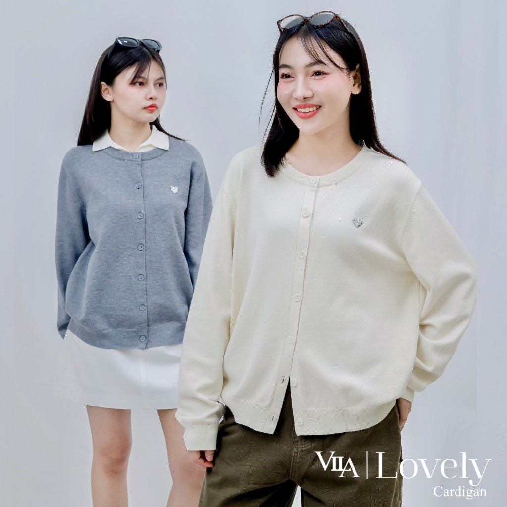 (พร้อมส่ง) VILA | Lovely Cardigan VL111 เสื้อคาร์ดิแกน คอกลม โลโก้หัวใจ