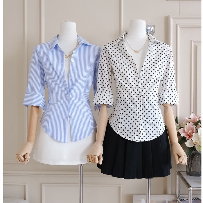 Prisana ? เสื้อเชิ้ตผ้าคอตตอนนิ่ม ลื่น ใส่สบายตีเกล็ดเข้ารูป