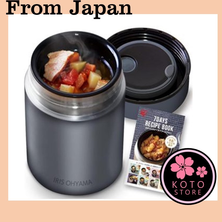 (✈Ships from Japan) IRIS OHYAMA Vacuum Insulated Soup Jar, 400ml, Navy Blue. Keeps temperatures abov