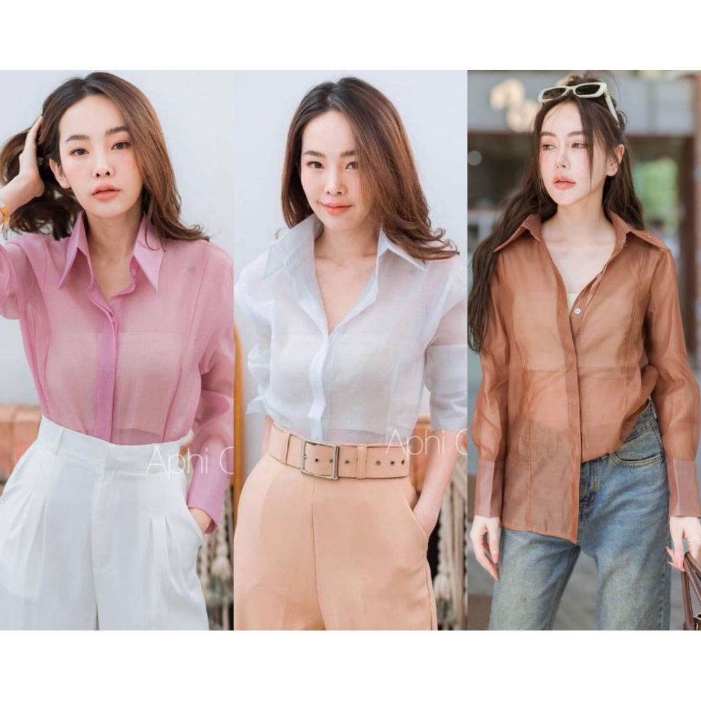 เสื้อเชิ้ตคอปกแขนยาวผ้าซีทรู