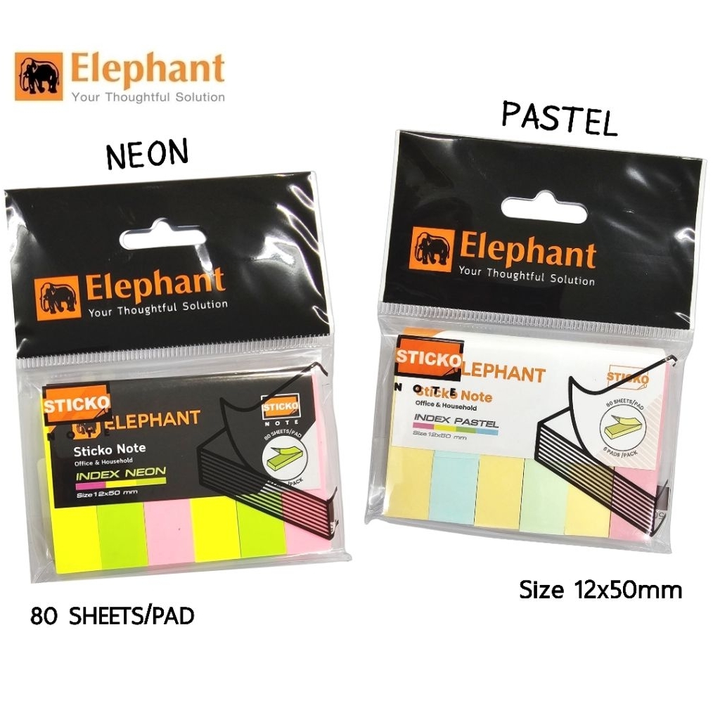 Elephant กระดาษโน้ตกาวในตัว อินเด็กซ์สีนีออน และสีพาสเทล ขนาด 12×50 มม. (80แผ่น/Pad) 6Pad/Pack
