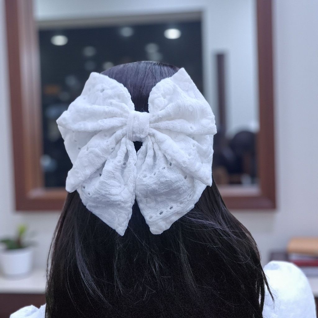 กิ๊บโบว์ติดผม ผ้าฉลุ จัมโบ้ ขนาด 21 ซม. ✅️พร้อมส่ง