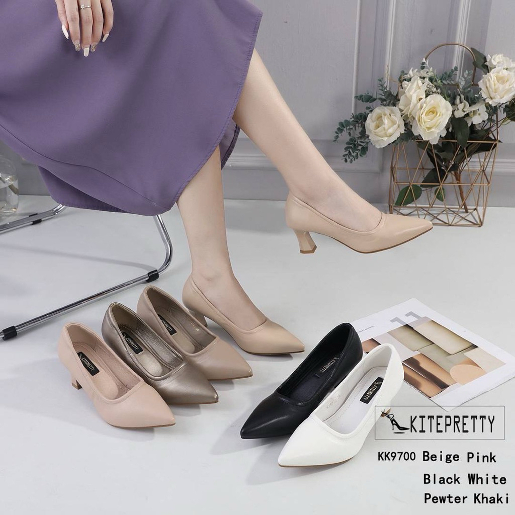 (งานกล่อง) KITEPRETTY K9700 รองเท้าคัทชูหัวแหลม สูง 2 นิ้ว ส้นหนาอะคริลิค สวยใส่สบายมากค่า