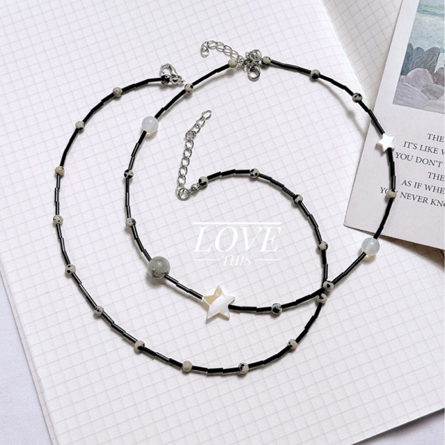 สร้อยคอ handmade ลูกปัดหินนำโชด หินดัลเมเชี่ยนแจสเปอร์ และลูกปัดปล้องโทนสีดำ เพิ่มลุคเท่ห์ๆ มีเสน่ห์