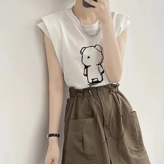 เสื้อแขนกุดผู้หญิงทำงาน กําลังฮิตใหม่ล่าสุด oversize เสื้อผ้าสาวอวบน่ารัก เสื้อยืดแขนสองชั้นแฟชั่นมาใหม่สวยๆ สตรีทวินเทจ