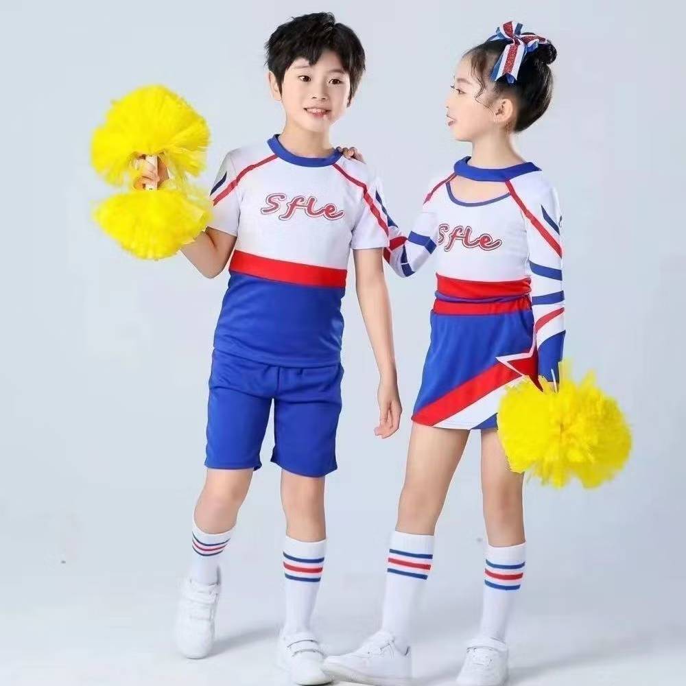 ชุดเชียร์ลีดเดอร์ ชุดการแสดง ชุดกีฬาแอโรบิก พร้อมพู่สีเหลืองและถุงเท้า ครบเซ็ต (สินค้าพร้อมส่งในไทย)