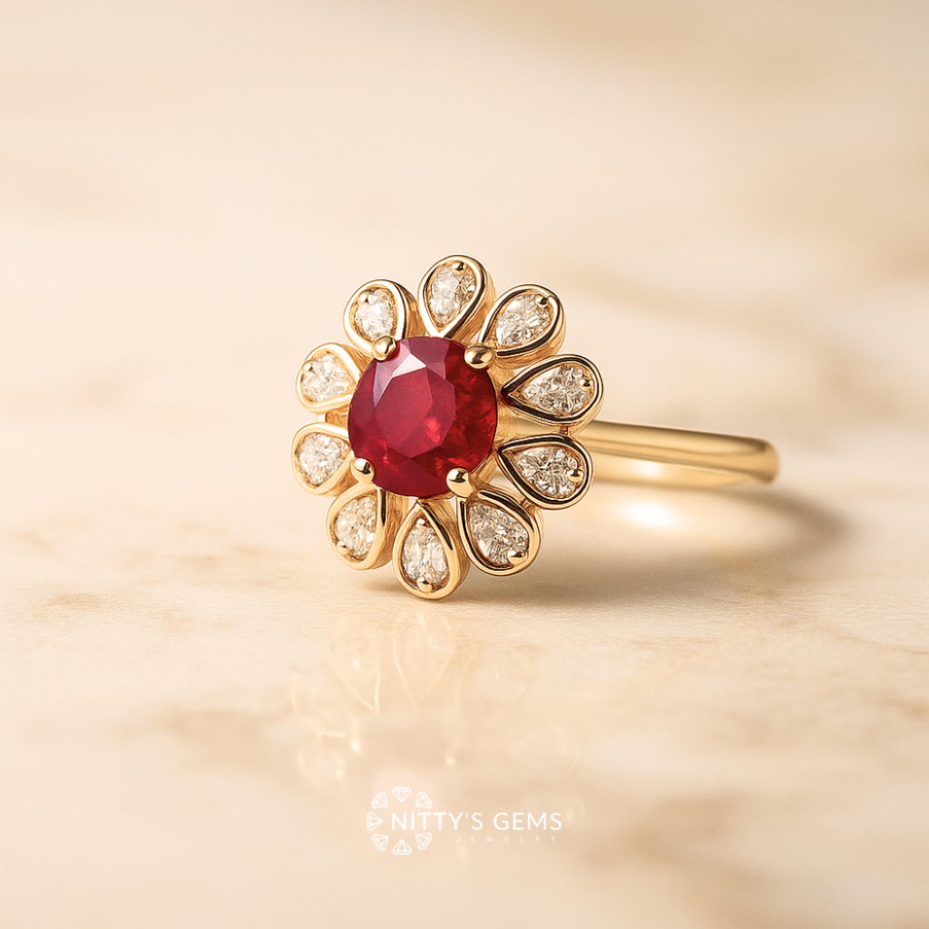 Nitty's Gems | แหวนงิน925 พลอยทับทิม ชุบทอง 18K