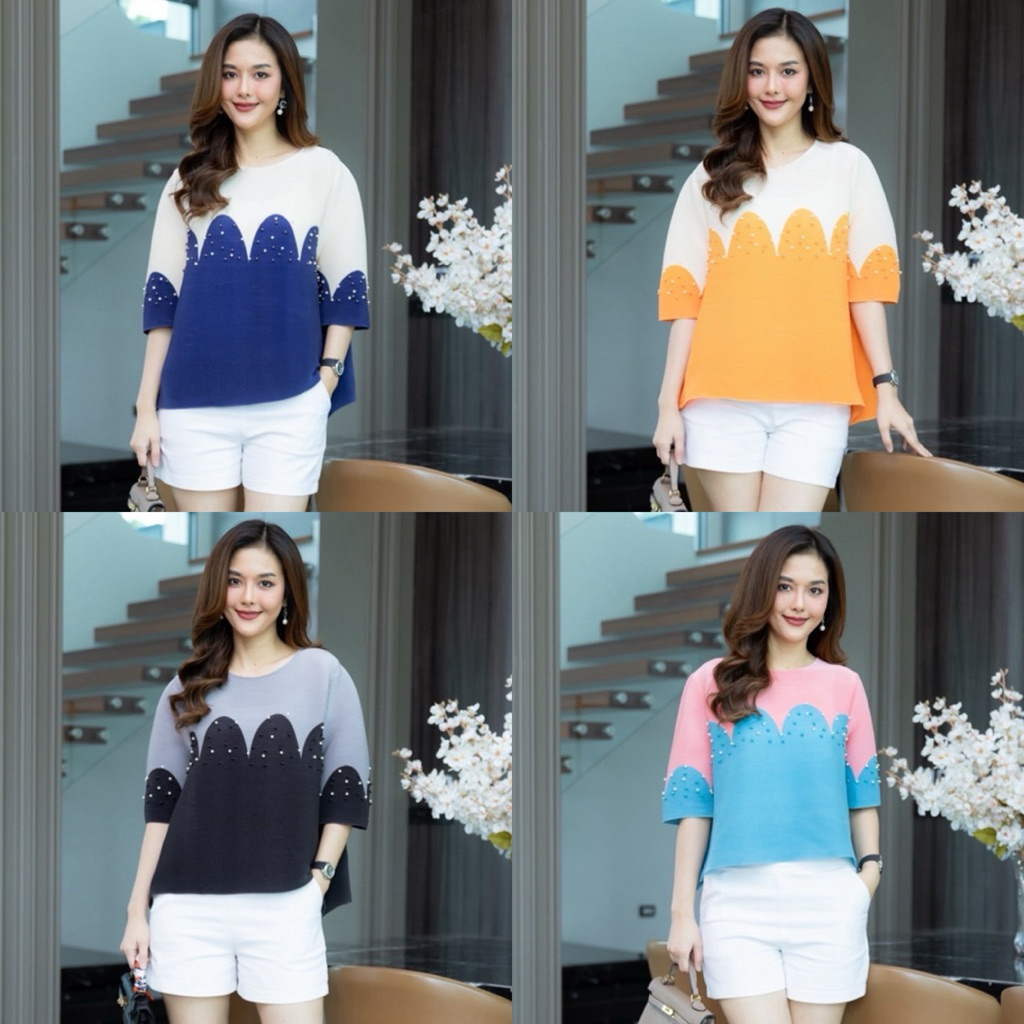 เสื้อผ้าอัดพลีท ทั้งตัวเนื้อนิ่มสีเรียบหรูใส่ได้ทุกเทศกาลไซด์ใหญ่ใส่สบายจ้า