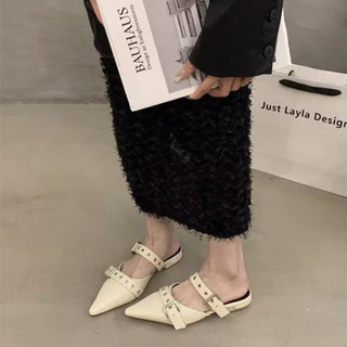 Nathava – ใหม่พร้อมส่ง รองเท้าแตะหัวแหลม สายคาดหมุดดีไซน์เก๋ ความสูง 3 ซม. ใส่แล้วขาเรียว เดินง่าย ไม่เมื่อย