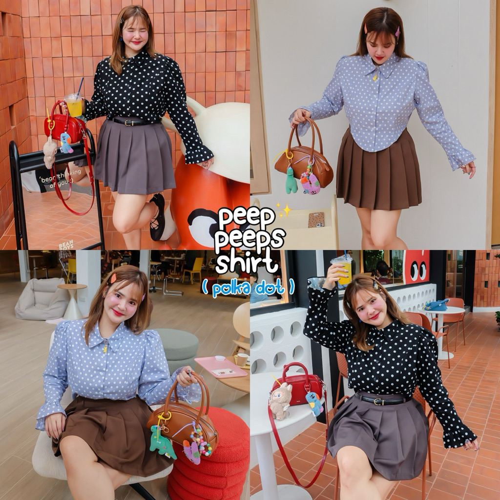 peep peeps shirt (ลาย polka dot ) เสื้อเชิ้ตสาวอวบ (เฉพาะเสื้อนะคะ)